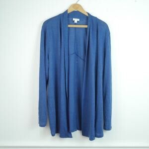 J Jill Love Linen Open Cardigan Large Tall Blue Beachy Knit Relaxed Coastal
